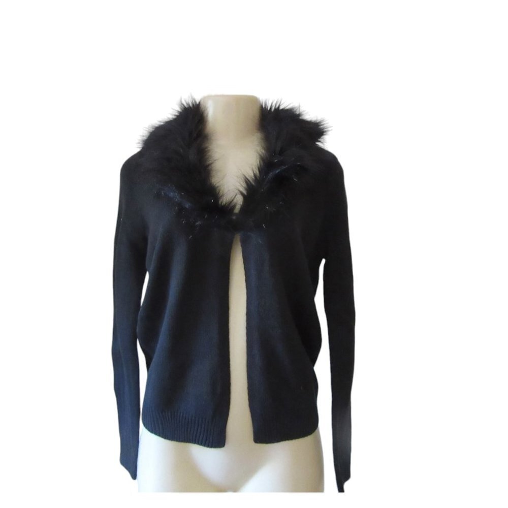 Vintage New w Tags, Bongo Juniors Black Cardigan w Faux Fur in Sz Medium